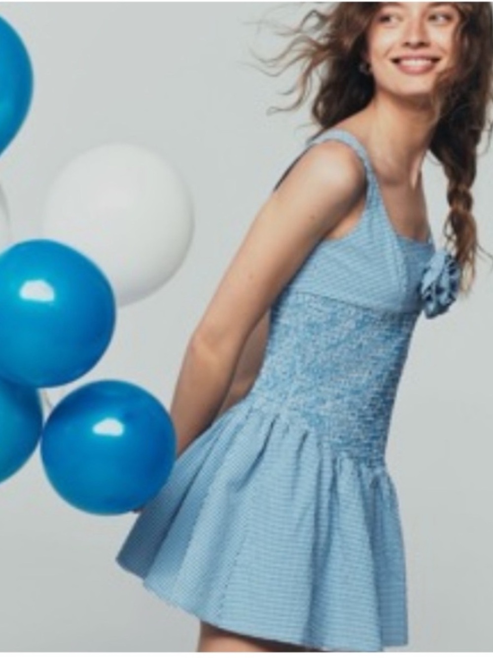 NWT Anthropologie Maeve Smocked Rosette Gingham Drop-Waist Mini Dress, L